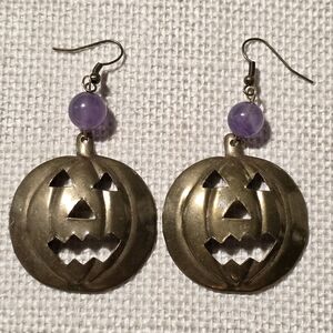 Chic Gold and Purple Pumpkin Earrings